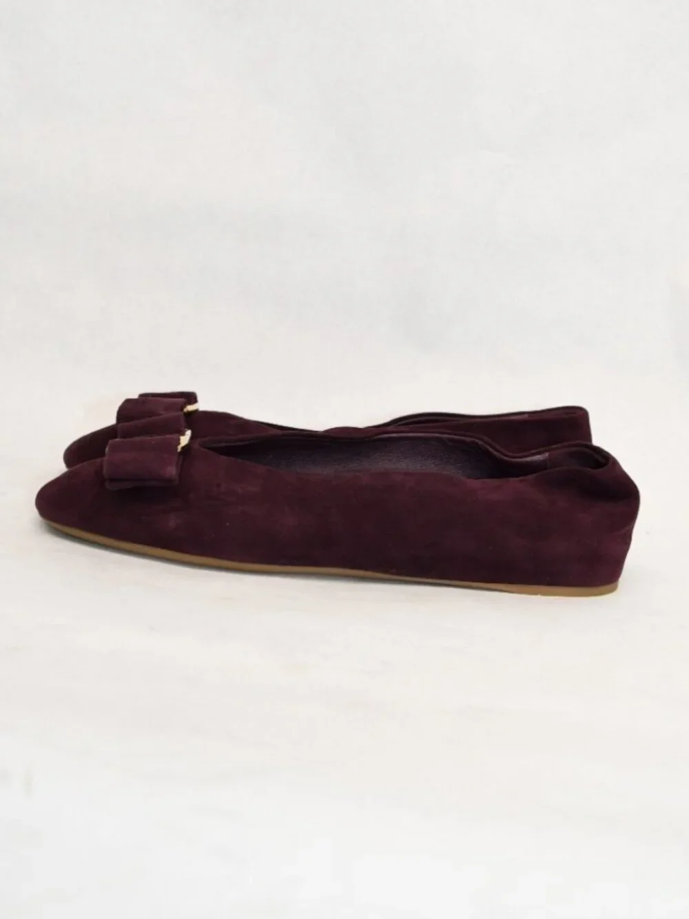 $800 SALVATORE FERRAGAMO Vanna suede ballet flats SHOES OXBLOOD GOLD 6 C (DD3)